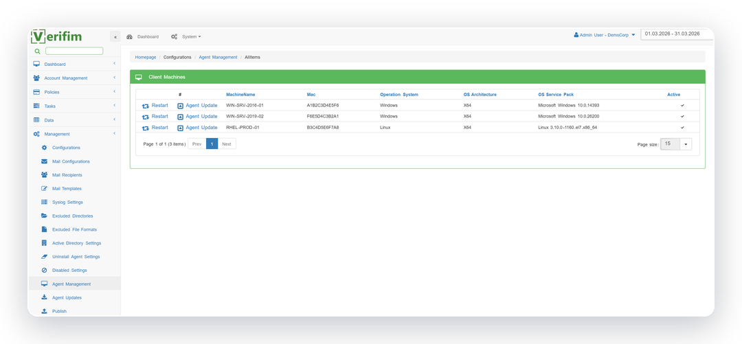 Verifim agent management across Windows and Linux machines